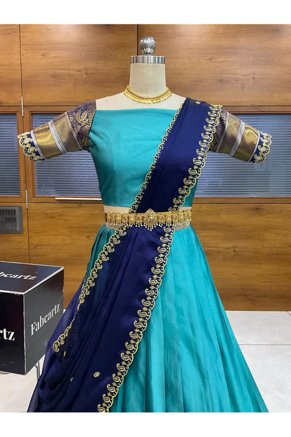 Sharvika Women's Woven Design Half Saree with Embroidered Blouse and Dupatta