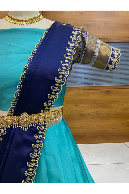 Sharvika Women's Woven Design Half Saree with Embroidered Blouse and Dupatta