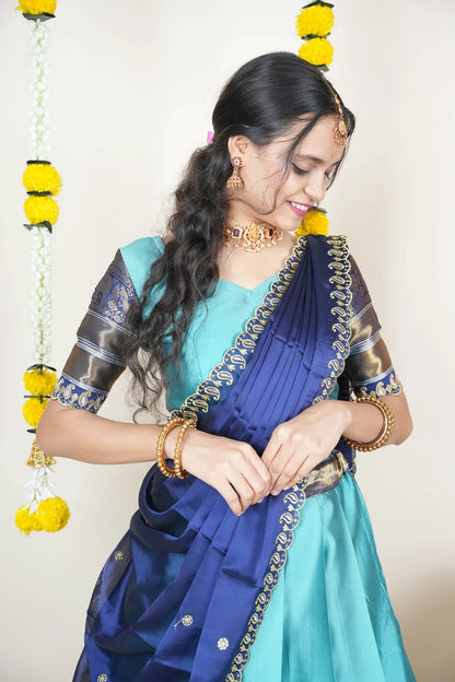 (Sharvika) Women's Woven Design Half Saree with Embroidered Blouse and Dupatta