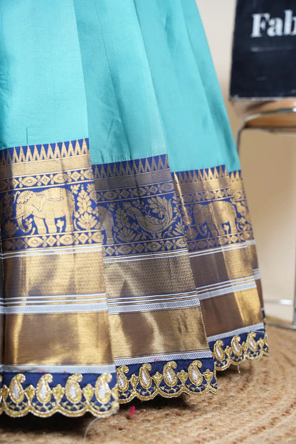 (Sharvika) Women's Woven Design Half Saree with Embroidered Blouse and Dupatta