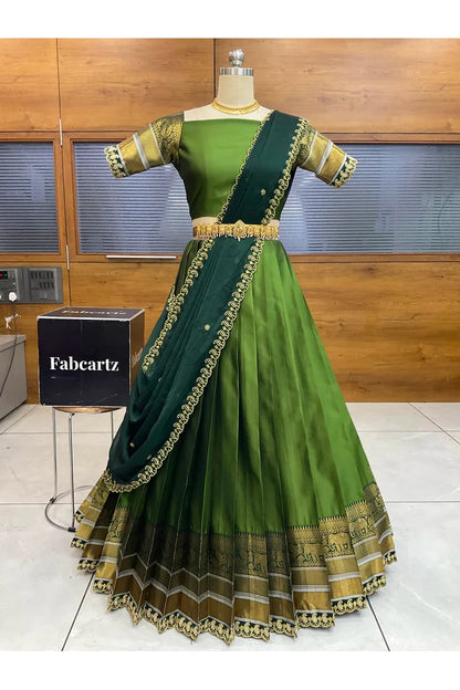 Sharvika Women's Woven Design Half Saree with Embroidered Blouse and Dupatta