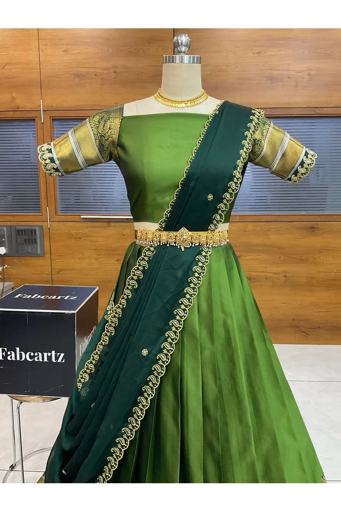Sharvika Women's Woven Design Half Saree with Embroidered Blouse and Dupatta