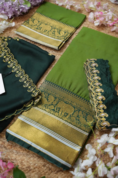 (Sharvika) Women's Woven Design Half Saree with Embroidered Blouse and Dupatta