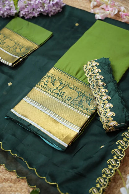 Sharvika Women's Woven Design Half Saree with Embroidered Blouse and Dupatta