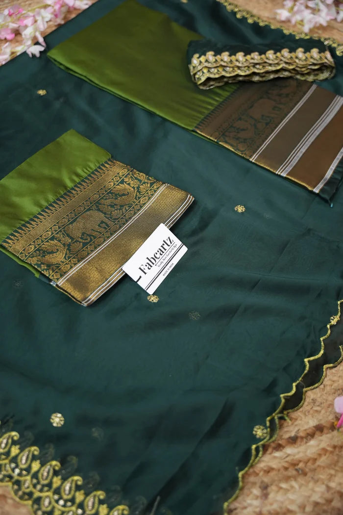 Sharvika Women's Woven Design Half Saree with Embroidered Blouse and Dupatta