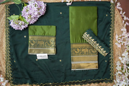 (Sharvika) Women's Woven Design Half Saree with Embroidered Blouse and Dupatta