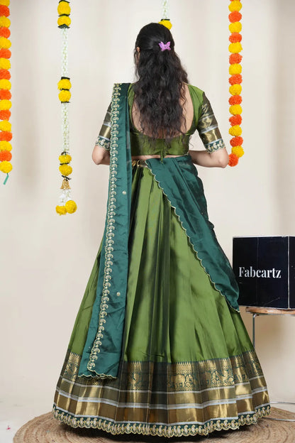 (Sharvika) Women's Woven Design Half Saree with Embroidered Blouse and Dupatta