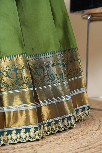 (Sharvika) Women's Woven Design Half Saree with Embroidered Blouse and Dupatta