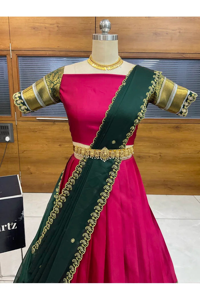 Sharvika Women's Woven Design Half Saree with Embroidered Blouse and Dupatta