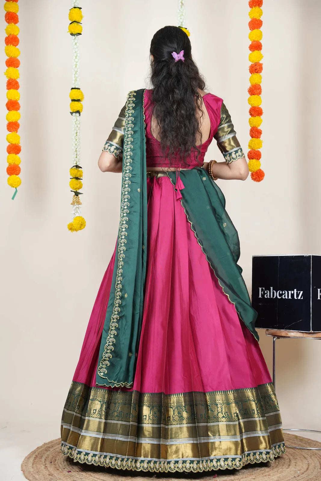 (Sharvika) Women's Woven Design Half Saree with Embroidered Blouse and Dupatta