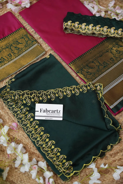 (Sharvika) Women's Woven Design Half Saree with Embroidered Blouse and Dupatta
