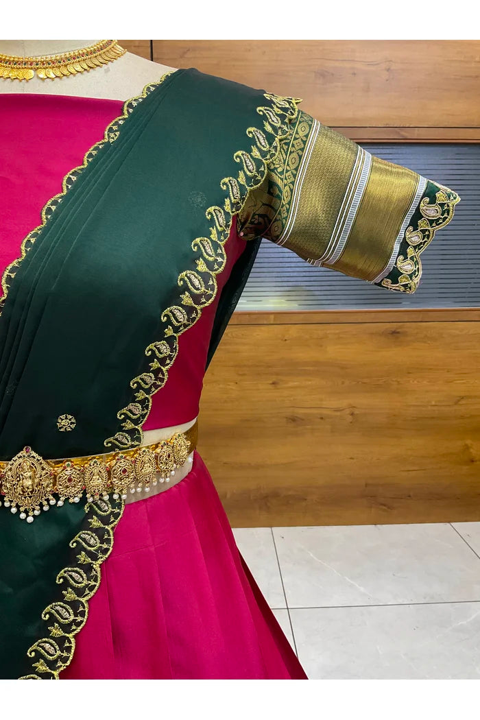Sharvika Women's Woven Design Half Saree with Embroidered Blouse and Dupatta
