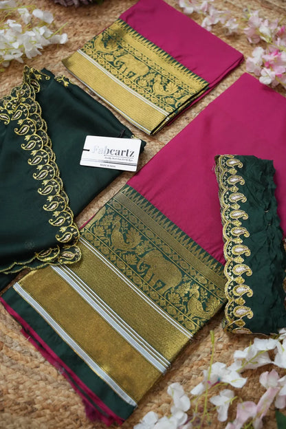 Sharvika Women's Woven Design Half Saree with Embroidered Blouse and Dupatta