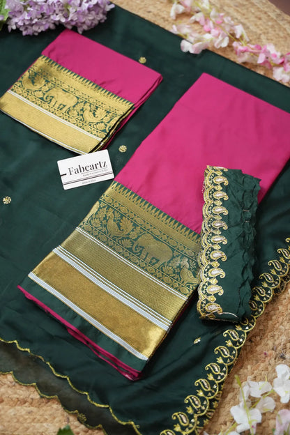 (Sharvika) Women's Woven Design Half Saree with Embroidered Blouse and Dupatta