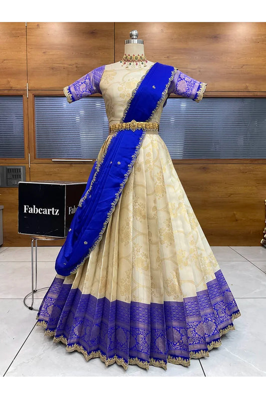 Maalti Women's Woven Design Half Saree with Embroidered Blouse and Dupatta