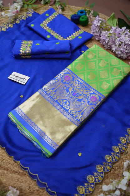 (JayaBox) Women's Woven Design zari work Half Saree with Embroidered Blouse and Dupatta