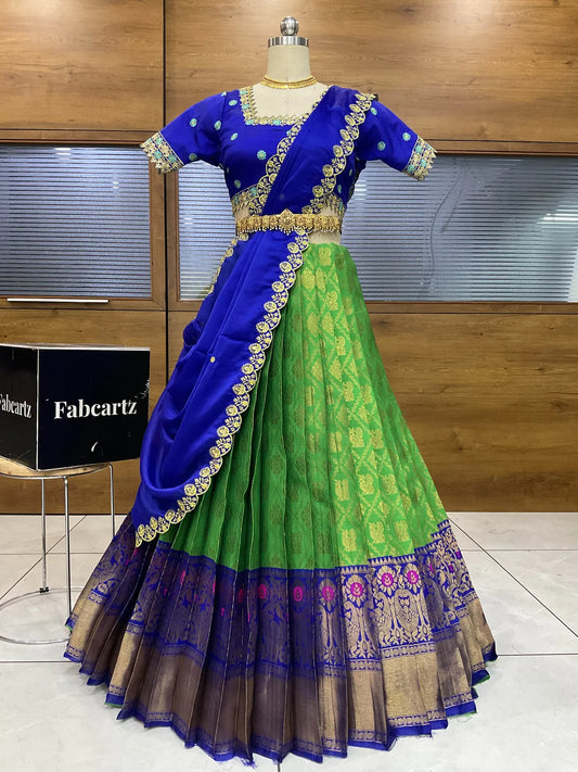 (JayaBox) Women's Woven Design zari work Half Saree with Embroidered Blouse and Dupatta