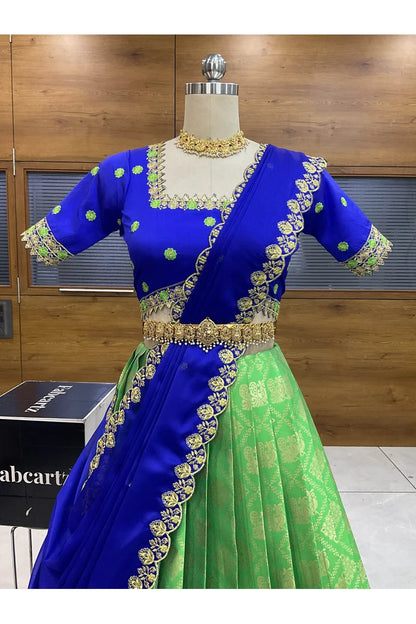 (JayaBox) Women's Woven Design zari work Half Saree with Embroidered Blouse and Dupatta