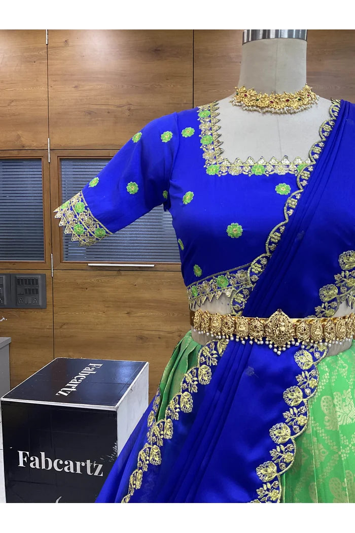 (JayaBox) Women's Woven Design zari work Half Saree with Embroidered Blouse and Dupatta