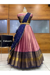 Darvika Women's Woven Design zari work Half Saree with Embroidered Blouse and Dupatta