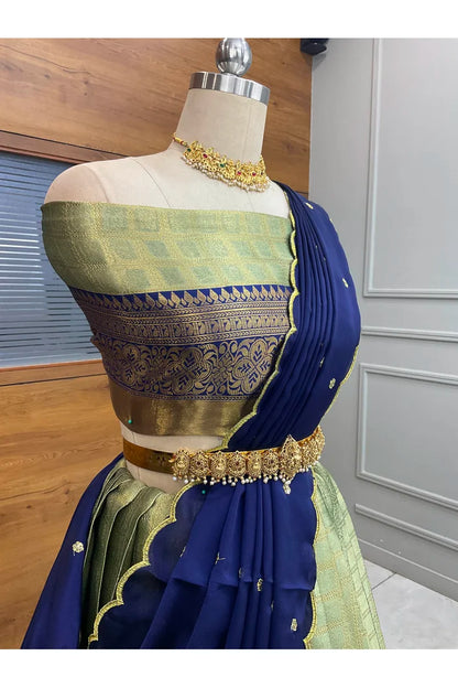 Darvika Women's Woven Design zari work Half Saree with Embroidered Blouse and Dupatta
