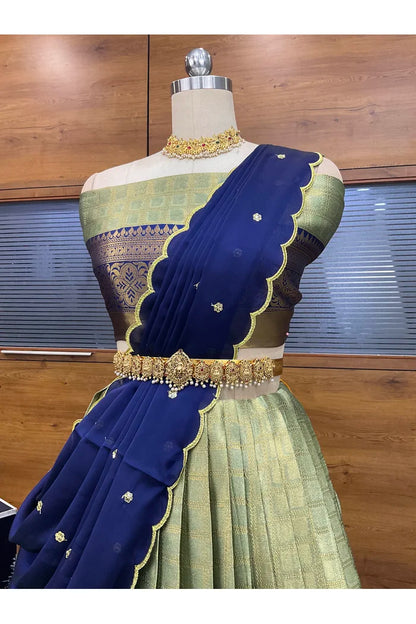 Darvika Women's Woven Design zari work Half Saree with Embroidered Blouse and Dupatta