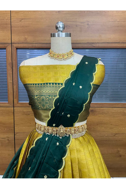 Darvika Women's Woven Design zari work Half Saree with Embroidered Blouse and Dupatta
