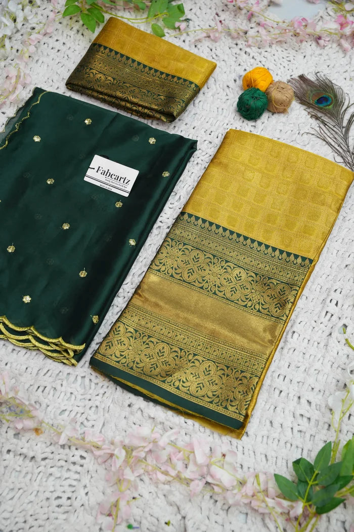 Darvika Women's Woven Design zari work Half Saree with Embroidered Blouse and Dupatta
