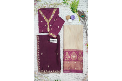 Ravleena Women's Woven Design zari work Half Saree with Embroidered Blouse and Dupatta