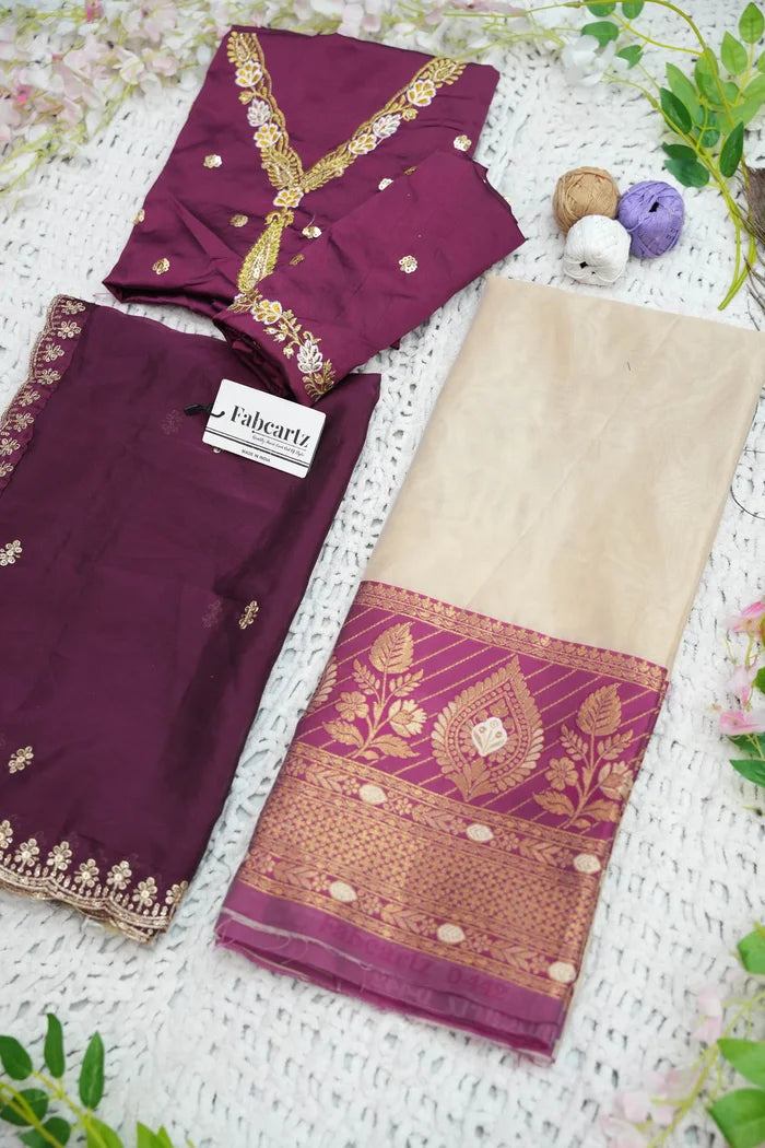 Ravleena Women's Woven Design zari work Half Saree with Embroidered Blouse and Dupatta