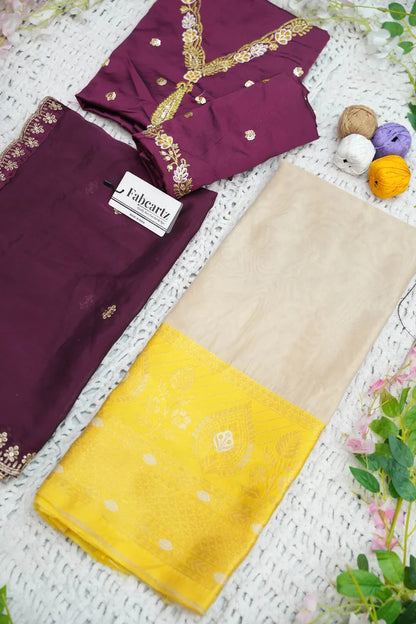 Ravleena Women's Woven Design zari work Half Saree with Embroidered Blouse and Dupatta