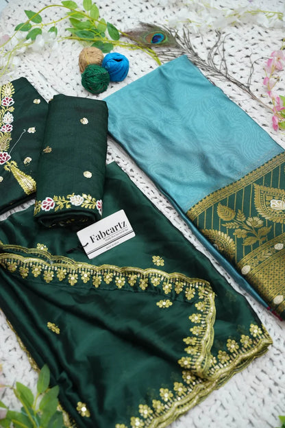 Ravleena Women's Woven Design zari work Half Saree with Embroidered Blouse and Dupatta