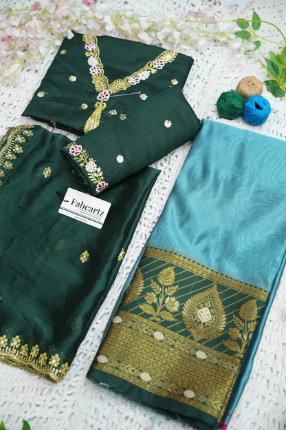Ravleena Women's Woven Design zari work Half Saree with Embroidered Blouse and Dupatta