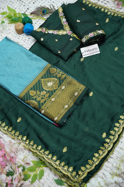 Ravleena Women's Woven Design zari work Half Saree with Embroidered Blouse and Dupatta