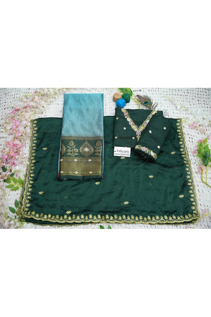 Ravleena Women's Woven Design zari work Half Saree with Embroidered Blouse and Dupatta
