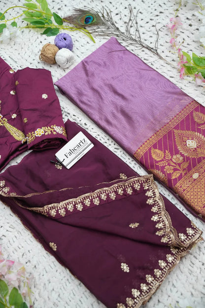 Ravleena Women's Woven Design zari work Half Saree with Embroidered Blouse and Dupatta