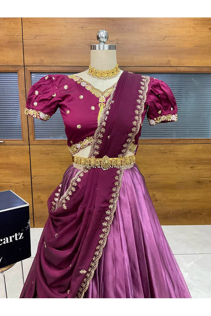 Ravleena Women's Woven Design zari work Half Saree with Embroidered Blouse and Dupatta
