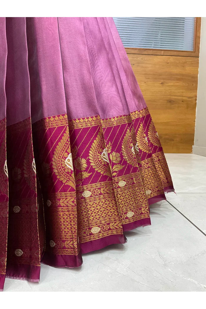 Ravleena Women's Woven Design zari work Half Saree with Embroidered Blouse and Dupatta