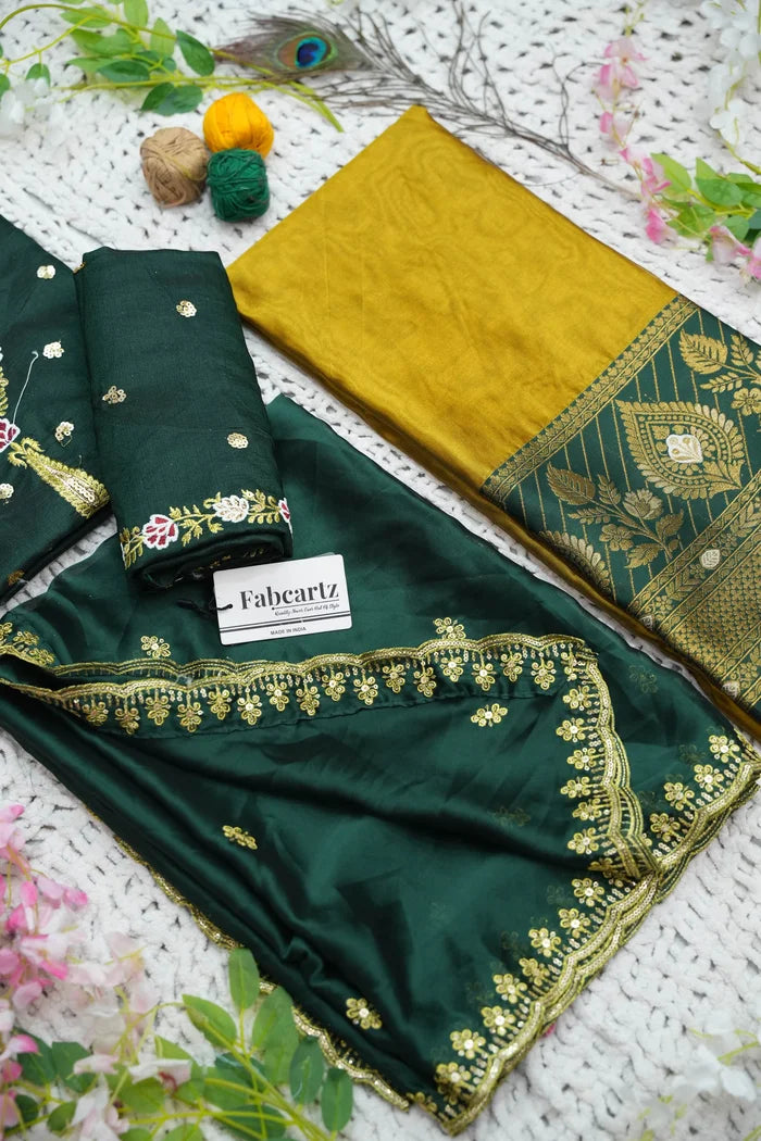 Ravleena Women's Woven Design zari work Half Saree with Embroidered Blouse and Dupatta