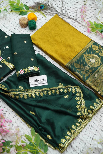 Ravleena Women's Woven Design zari work Half Saree with Embroidered Blouse and Dupatta