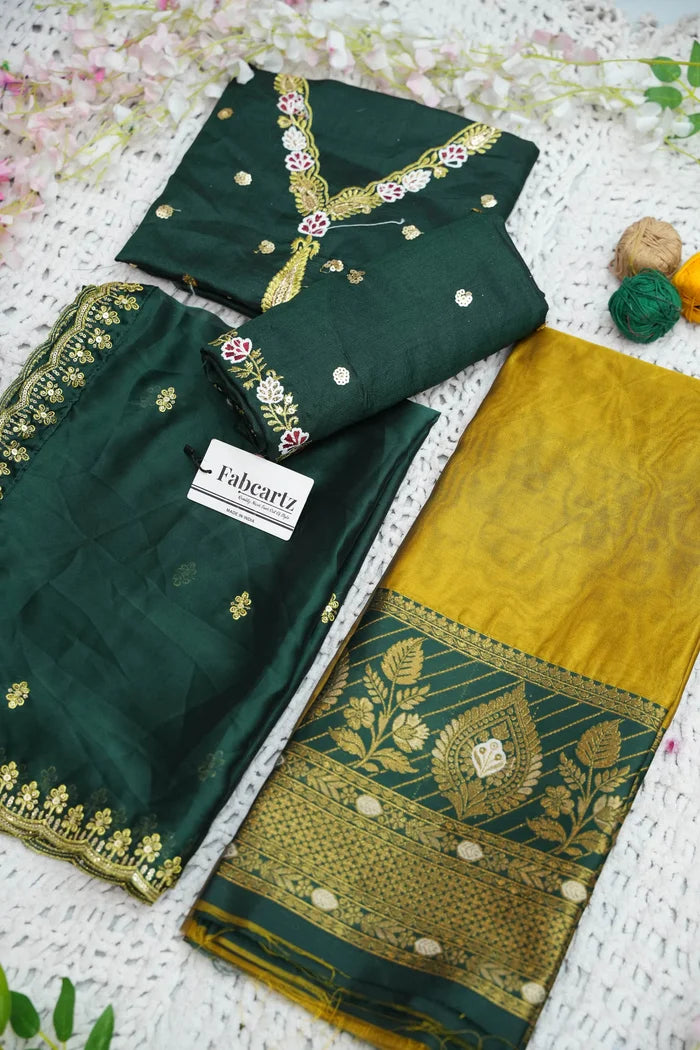 Ravleena Women's Woven Design zari work Half Saree with Embroidered Blouse and Dupatta