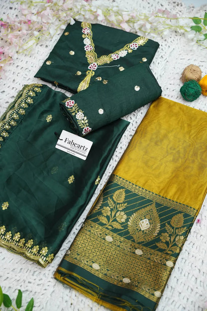 Ravleena Women's Woven Design zari work Half Saree with Embroidered Blouse and Dupatta