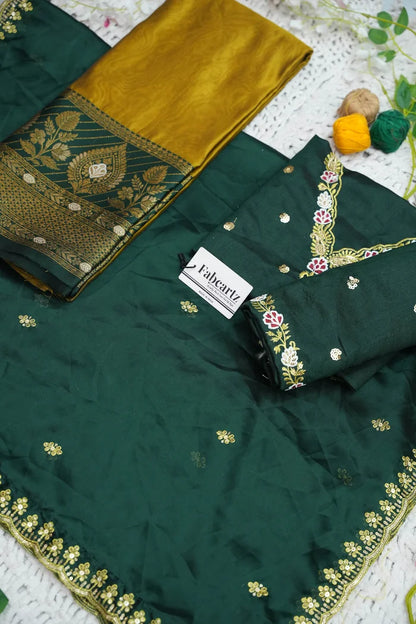 Ravleena Women's Woven Design zari work Half Saree with Embroidered Blouse and Dupatta