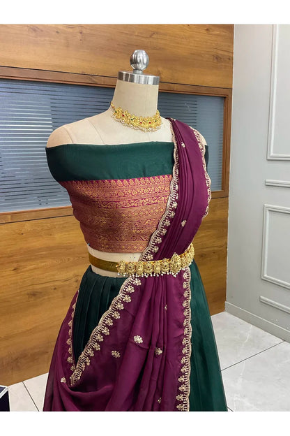 Velprita Women's Woven Design zari work Half Saree with Embroidered Blouse and Dupatta