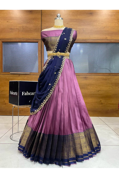 Velprita Women's Woven Design zari work Half Saree with Embroidered Blouse and Dupatta
