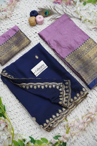 Velprita Women's Woven Design zari work Half Saree with Embroidered Blouse and Dupatta