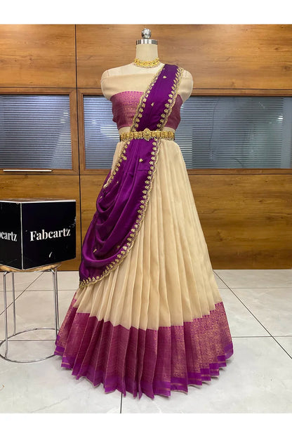 Velprita Women's Woven Design zari work Half Saree with Embroidered Blouse and Dupatta