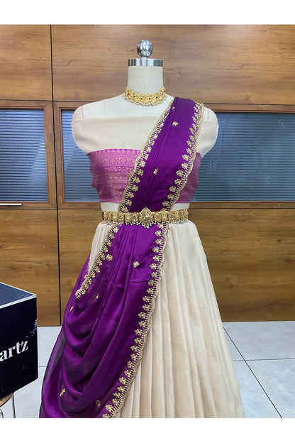 Velprita Women's Woven Design zari work Half Saree with Embroidered Blouse and Dupatta