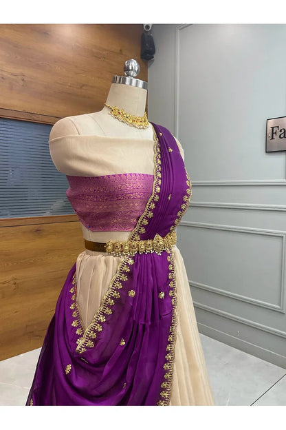 Velprita Women's Woven Design zari work Half Saree with Embroidered Blouse and Dupatta