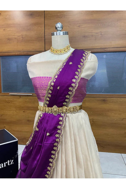 Velprita Women's Woven Design zari work Half Saree with Embroidered Blouse and Dupatta